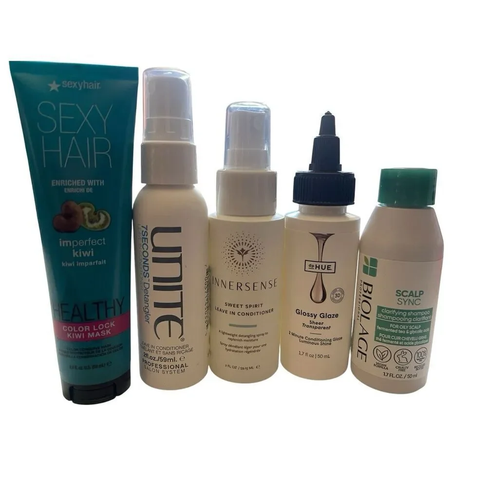 Travel 5 Item Lot dp Hue, Sexy Hair Mask, Innersense, Unite, Biolage Shampoo